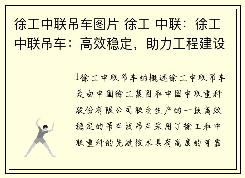 徐工中联吊车图片 徐工 中联：徐工中联吊车：高效稳定，助力工程建设