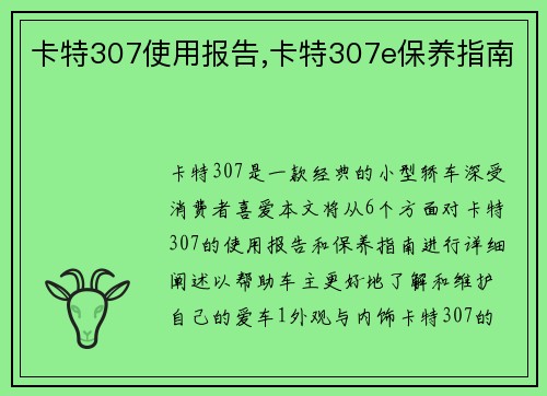 卡特307使用报告,卡特307e保养指南