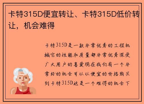 卡特315D便宜转让、卡特315D低价转让，机会难得