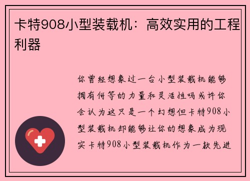 卡特908小型装载机：高效实用的工程利器