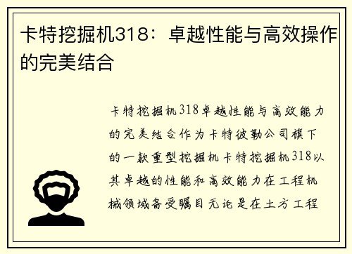 卡特挖掘机318：卓越性能与高效操作的完美结合